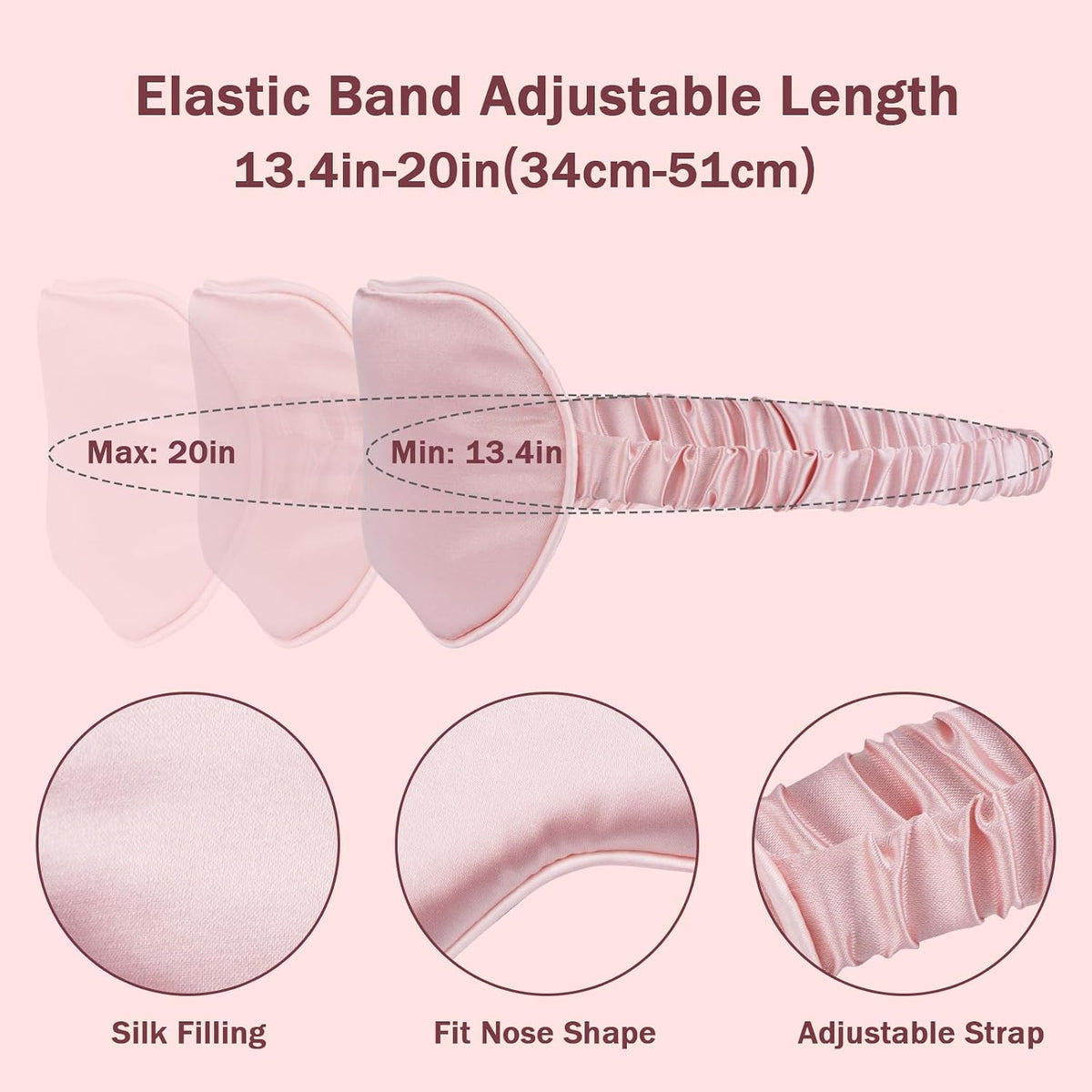 Amrules 2 Pack Silk Sleep Mask Set Adjustable, Blush Pink & Black