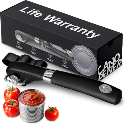 Can Opener Smooth Edge Side Cut – Stainless Steel Manual Can Opener with Ergonomic Handle, Handheld Can Openers for All Can Sizes, No Sharp Edges, Reusable Lid, Easy Turn Knob for Everyday Kitchen Use