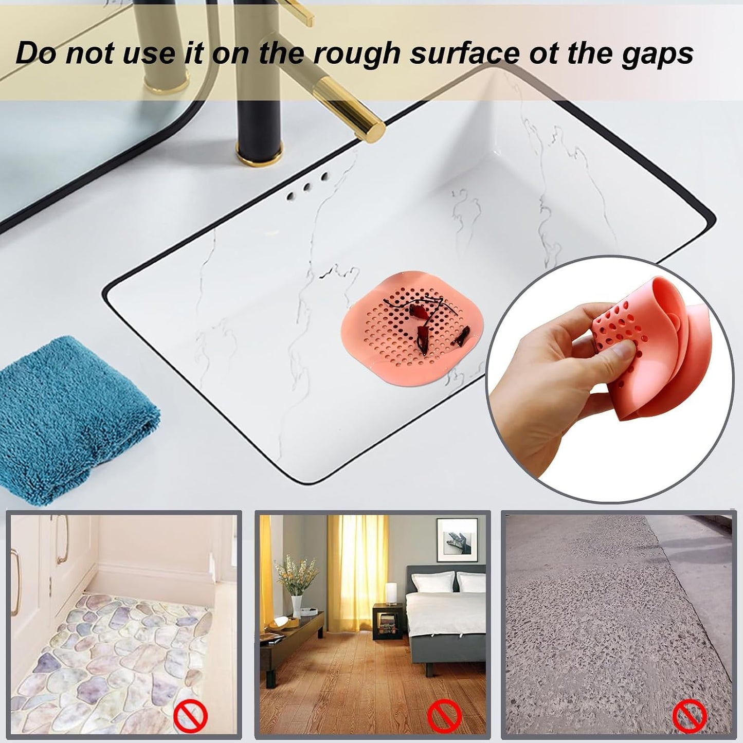 Bovinde Hair Drain Catcher,Square Cover for Shower 2 Pack (Black) | Drainer Cover Silicone Hair Stopper with Suction Cups,Protector Accessories,Easy to Install Suit for Bathroom,Bathtub,Sink