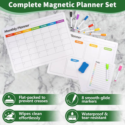 FINDMAG 4 Pack Fridge Calendar, Magnetic Calendar for Dry Erase, Black | Magnetic Dry Erase Board, Monthly Calendar for Fridge with 8 Markers & Eraser