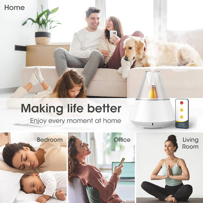 Ultrasonic Essential Oil Diffuser, 150ML Modern Aromatherapy Diffuser with Candle Light, 2 Mist Mode, Remote Control, Auto-Off, Small Cool Mist Humidifier for Home Bedroom Office Yoga, Black
