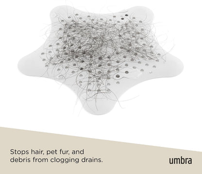 Umbra Starfish Hair Catcher, Suction Cup Drain Cover, 6-Inch, White | Silicone material, flexible and durable, water resistant seal, easy to clean, rust proof, fits standard tubs