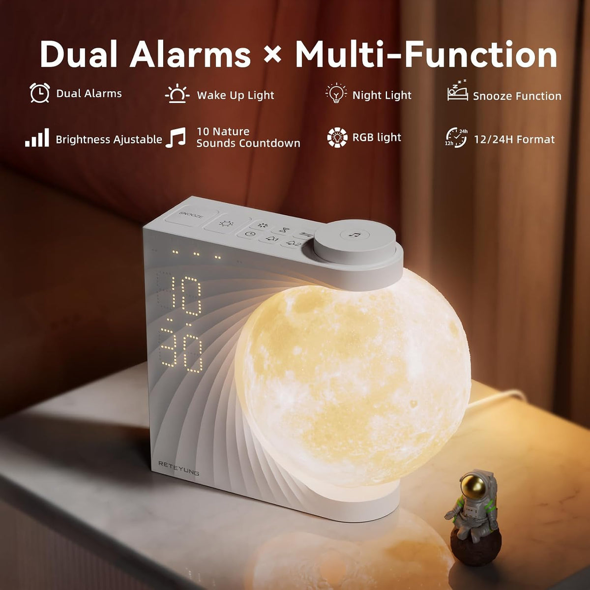 RETEYUNG Sunrise Alarm Clocks Sound Machine Moon Lamp for bedrooms