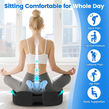 Seat Cushion, Non-Slip Memory Foam Chair Cushion for Taibone, Black/Large | Chair Pillow with Handles for Car Office Chair, Tailbone/Sciatica Easing& Post-Surgery Recovery Chair Cushion