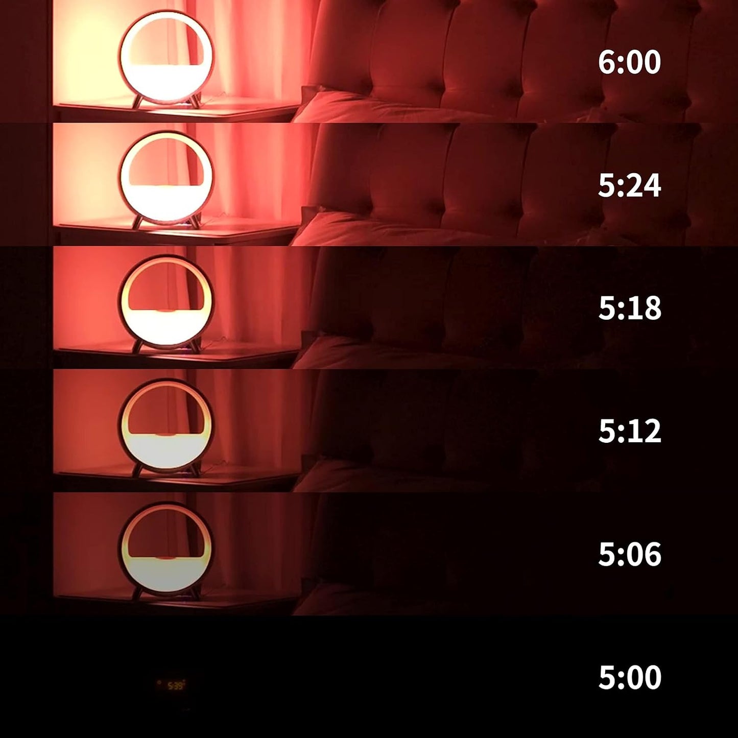 Dekala Arches Gradual Sunrise Alarm Clock with Wireless Charging, Sunset White Noise Sound Machine Loud Sunsire Alarm Clock for Heavy Sleepers Smart Ambient Lamp
