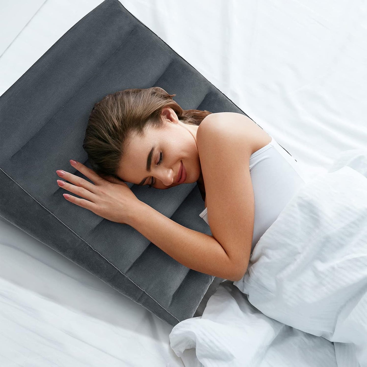 USHMA Inflatable Wedge Pillow for Sleeping, Portable Travel Wedge Pillow for Sitting in Bed, Inflatable Wedge Pillows for Travel, Blow Up Under Knee Pillow