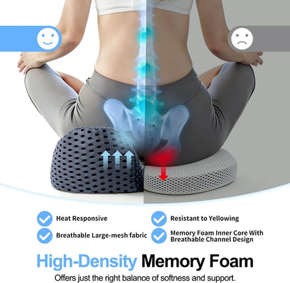 Ergonomic Memory Foam Seat Cushion Hemorrhoid Pillow for Hip Sciatica and Tailbone Pain Relief for Office Chair Car and Home (Black)