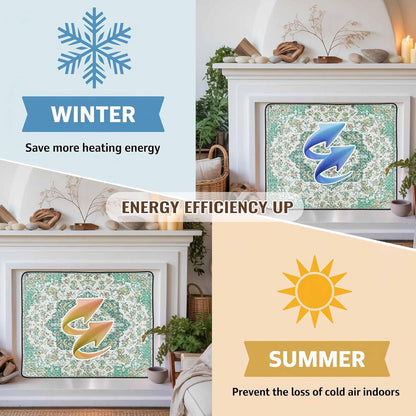 Magnetic Fireplace Cover Grey Medieval Flowers Fireplace Screen Decorative Retro Bohemian Pattern Insulation Fireplace Blocker Save Energy Fireplace Draft Stopper Covers for Living Room 39x32 Inch