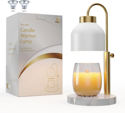 AIKUT Candle Warmer Lamp, with 2 Bulbs,Timer & Dimmer,Compatible with Large Yankee Candle Jars,3 Wick Candles,Height Adjustable Electric Top Melter,110-120v, (Black Marble)