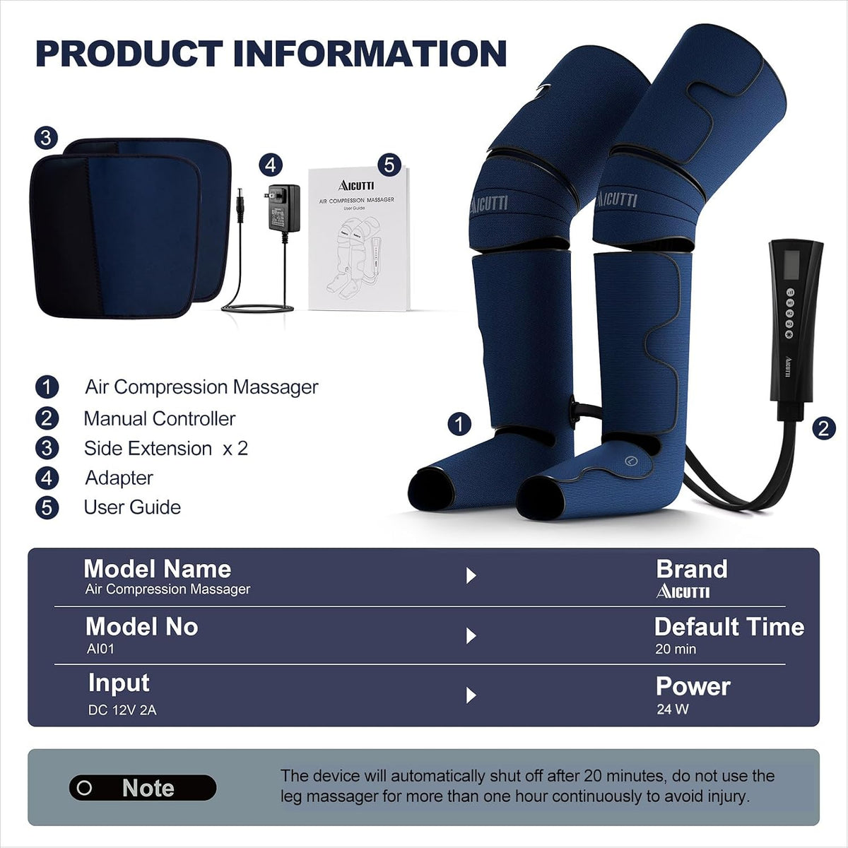 AICUTTI Air Compression Leg Massager with Heat for Foot, Calf, Knee & Thigh - Gifts for Christmas, Mother's Day, Father's Day - Leg Massage Boots for Women & Men - Relieves Muscle Tension and Pain