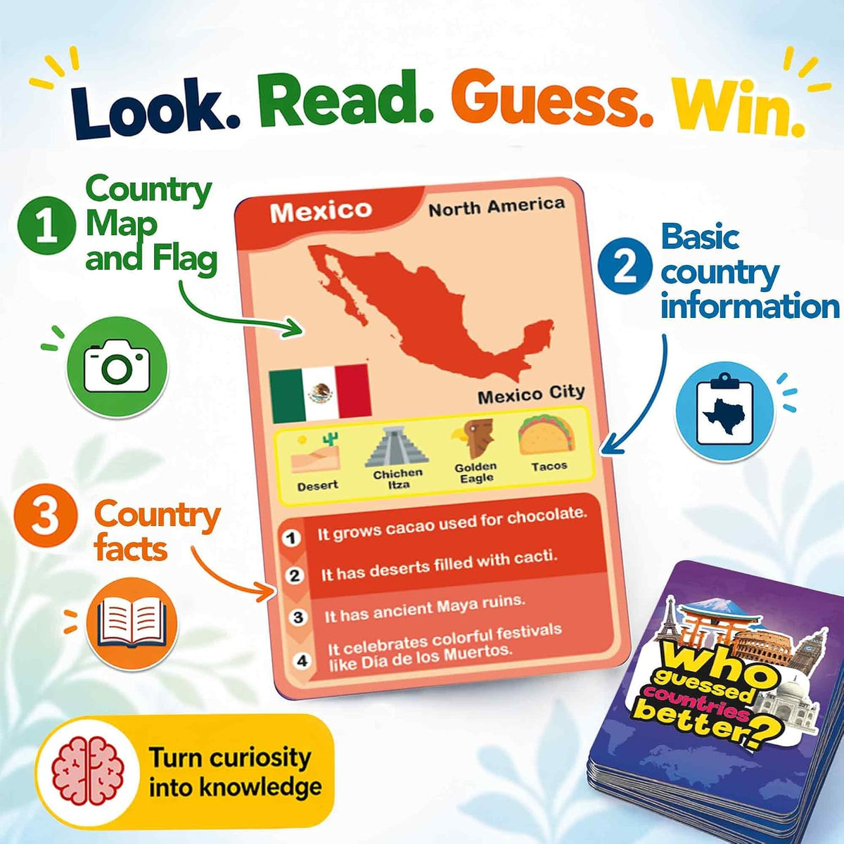 Who Guess It Better Countries - Geography Learning Card Set, 50 Cards