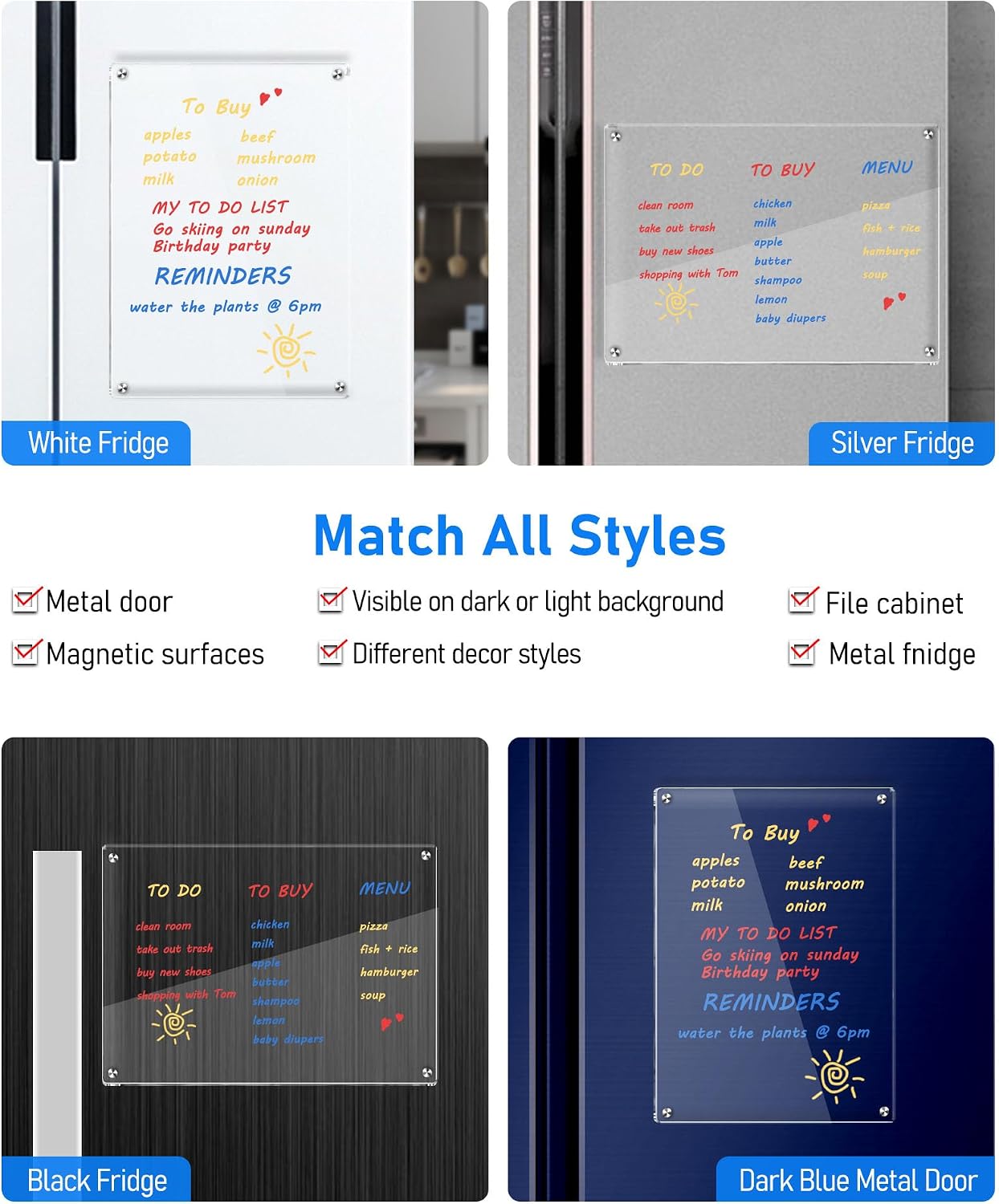 Weekly Acrylic Magnetic Calendar Dry Erase Board for Fridge, 12x16 in | Clear Weekly Planner Whiteboard for Refrigerator, Durable Material, Powerful Magnets, Smooth Writing and Easy Cleaning