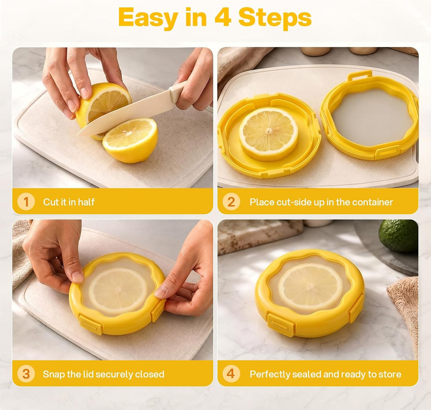 CLEANGOR Avocado Saver and Onion Saver, 4Pcs Fruit and Vegetable Savers | Silicone Food Saver with Snap-On Lid, Ideal for Avocados, Onions, Lemons, Orange and Tomatoes, Reusable, Dishwasher Safe