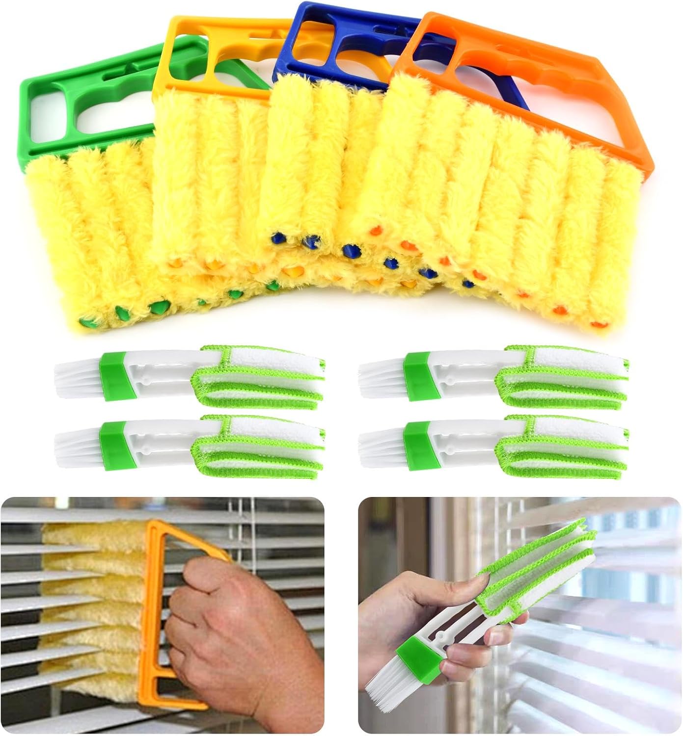 Blind Cleaner Duster Tool Set,4Pcs 7-Finger Microfiber Blind Duster | With 4Pcs 3-Finger Brushes Air Vent Cleaner,Cleaning Tools for Window Shutters & Air Vent,Detachable and Washable ﻿