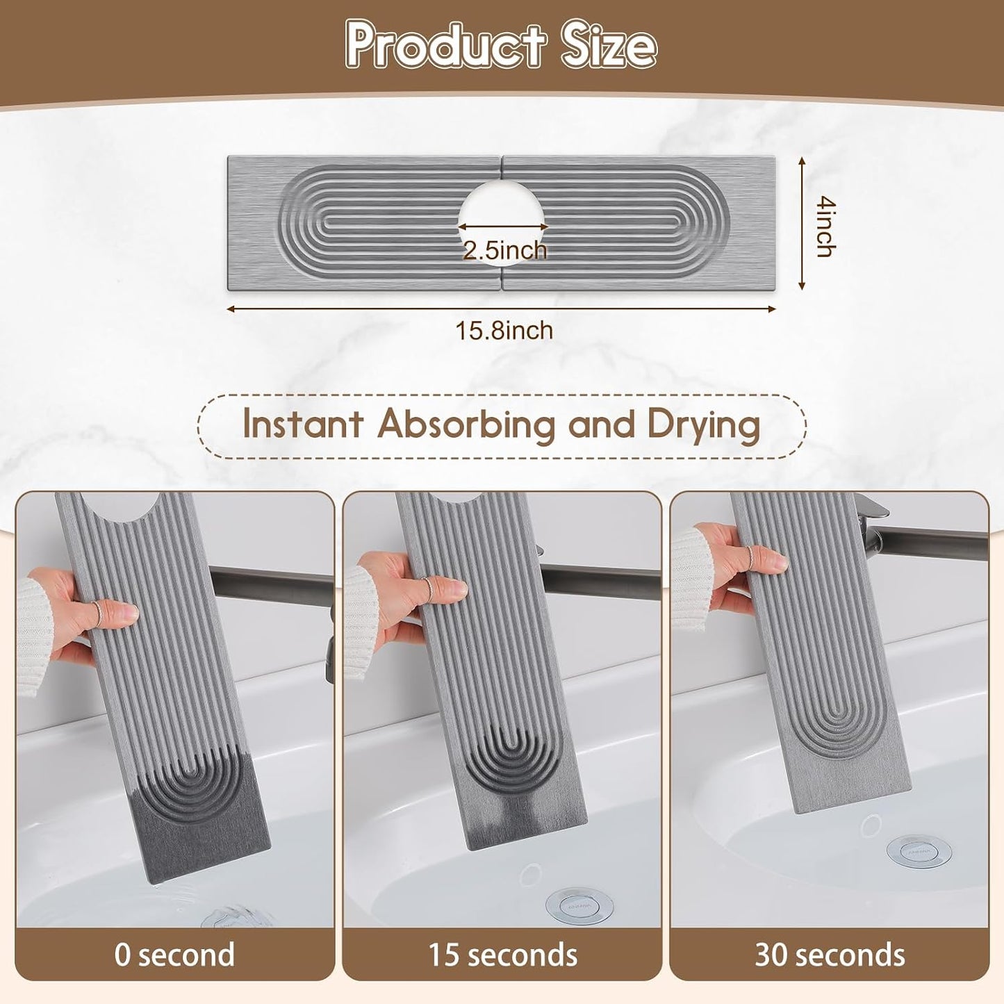Faucet Mat for Kitchen Sink, Diatomite Quick Drying Tray , 15.8 Inch Kitchen Sink Splash Guard and Bathroom Stone Trays for Counter. Super Absorben.White.