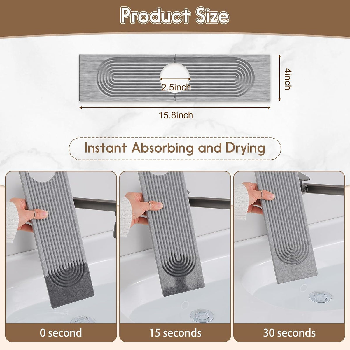 Faucet Mat for Kitchen Sink, Diatomite Quick Drying Tray , 15.8 Inch Kitchen Sink Splash Guard and Bathroom Stone Trays for Counter. Super Absorben.White.