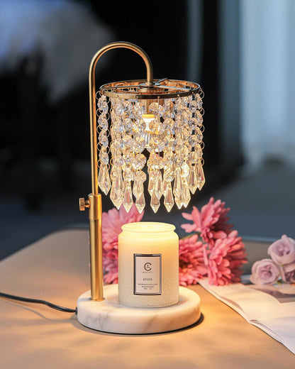 Candle Warmer Lamp with Timer Dimmer and 3 Bulbs, Candle Lamp Warmer with Marble Base for Adjustable Height, Crystal Candle Lamp for Jar Candles, House Warming Gifts Home Room Decor, Silver