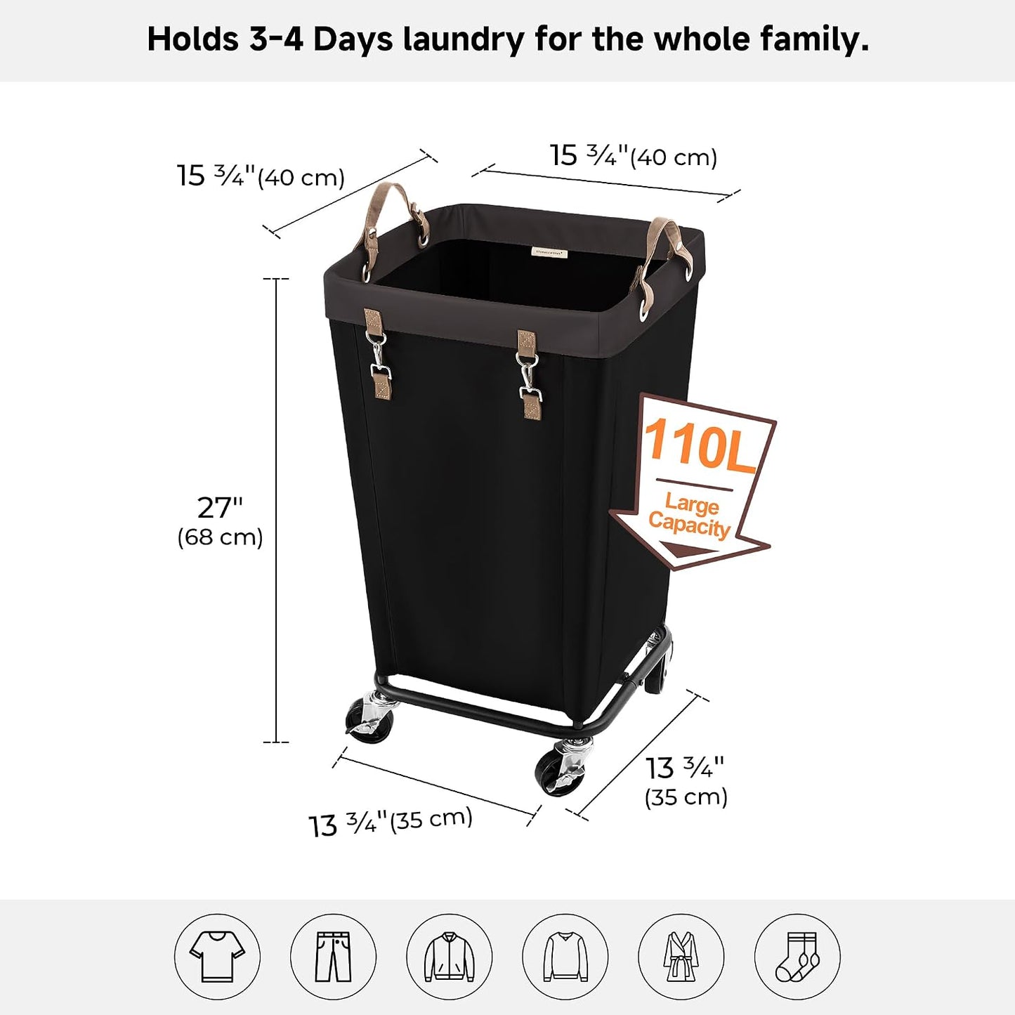 StorageWorks 160L Laundry Basket with Wheels, Rolling Hampers for Clothing | Beige Laundry Basket with Wheels, Metal Frame & Handles, Rolling Hamper for Bedroom, Bathroom, Dorm, Hotel