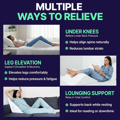 Back Support Systems The Angle Wedge Pillow – Leg & Knee Pillow Wedge for Sciatica Pain Relief, Body Pain, Lumbar Decompression – Sherpa Cover & Foam Cushion Bed Bolster for Lower Back Support, Large