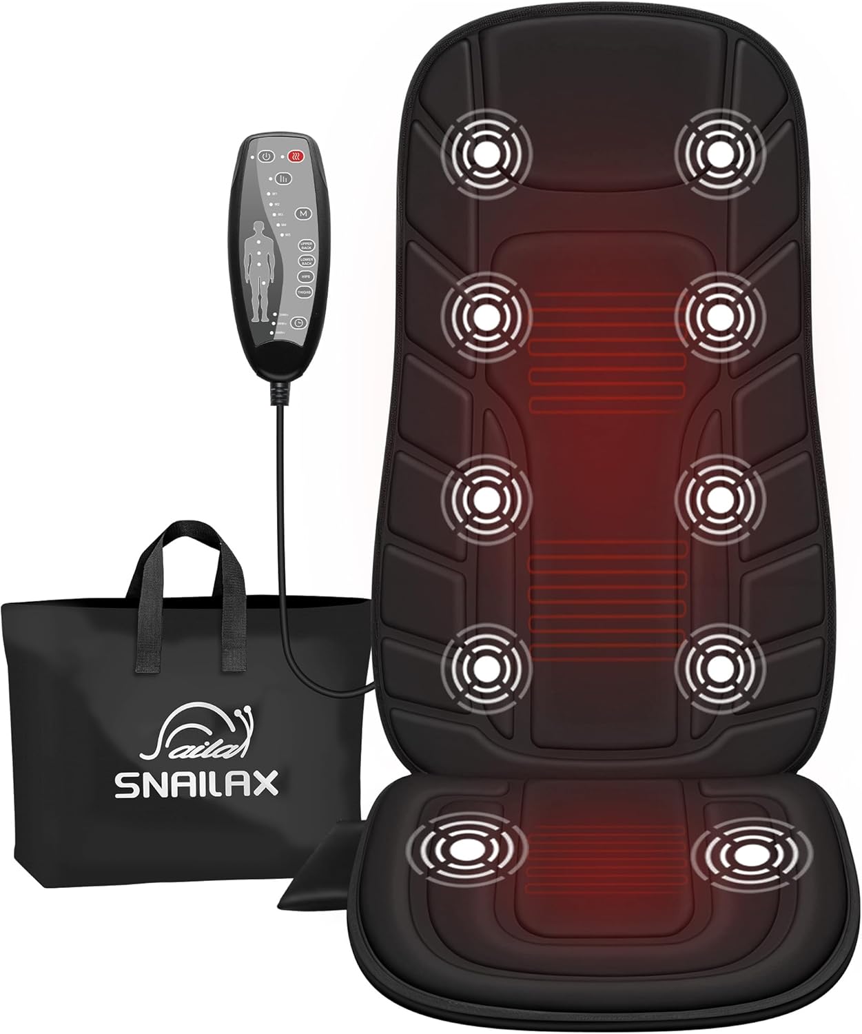 Snailax Vibration Back Massager with Heat, Seat Massager with 8 Vibrating Motors & 5 Modes, Chair Massage Cushion, Massage Pad for Sofa, Recliner, Chair, Home, Office, Gifts for Parents