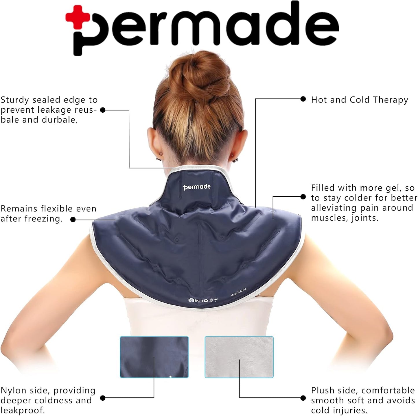 Neck Shoulder Ice Pack, Hot or Cold Therapy Compression Wrap for Neck, Reusable Flexible Gel Ice Pack Wrap for Injuries, Large Upper Back Cold Pack Wrap for Swelling, Bruises, Sprain, Surgery