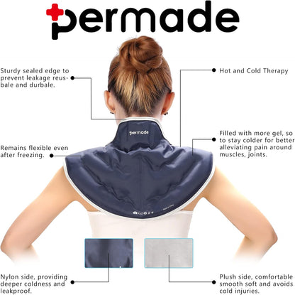 Neck Shoulder Ice Pack, Hot or Cold Therapy Compression Wrap for Neck, Reusable Flexible Gel Ice Pack Wrap for Injuries, Large Upper Back Cold Pack Wrap for Swelling, Bruises, Sprain, Surgery