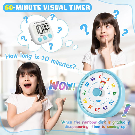HIPPIH Visual Timer for Kids, 60-Min Silent Sound Rainbow Countdown Timer