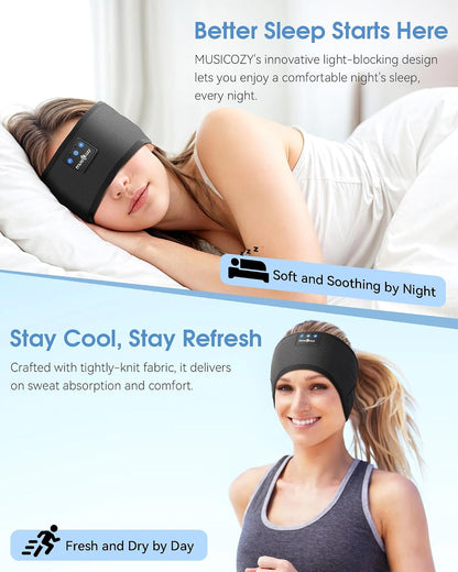 MUSICOZY Sleep Headphones Bluetooth Headband Headphones for Side Sleepers | Sleeping Headbands Wireless Sports Earphones Sweat Resistant Earbuds for Workout Running Cool Gadgets Unique Gifts for Women