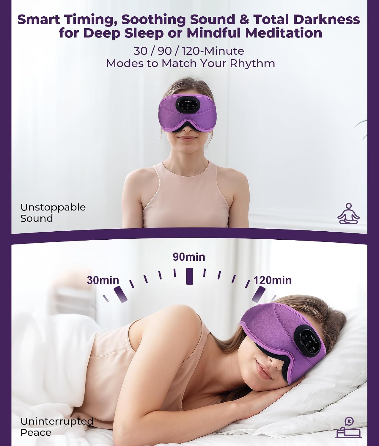 MUSICOZY Sleep Headphones Bluetooth 5.4 with Smart Timer 3D Eye Mask | Auto Shut Off Timer, 14-Hour Playtime, 100% Blackout, Removable Module Washable Design for Sleeping Travel and Meditation