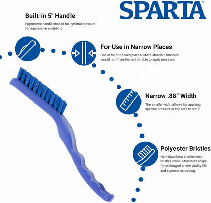 SPARTA Grout Brush with Stiff Nylon Bristles, 8 Inch, White | Flo-Pac, Stiff Crimped Nylon Bristles, 2.75-Inch Brush Section, Narrow Crevices, BPA Free