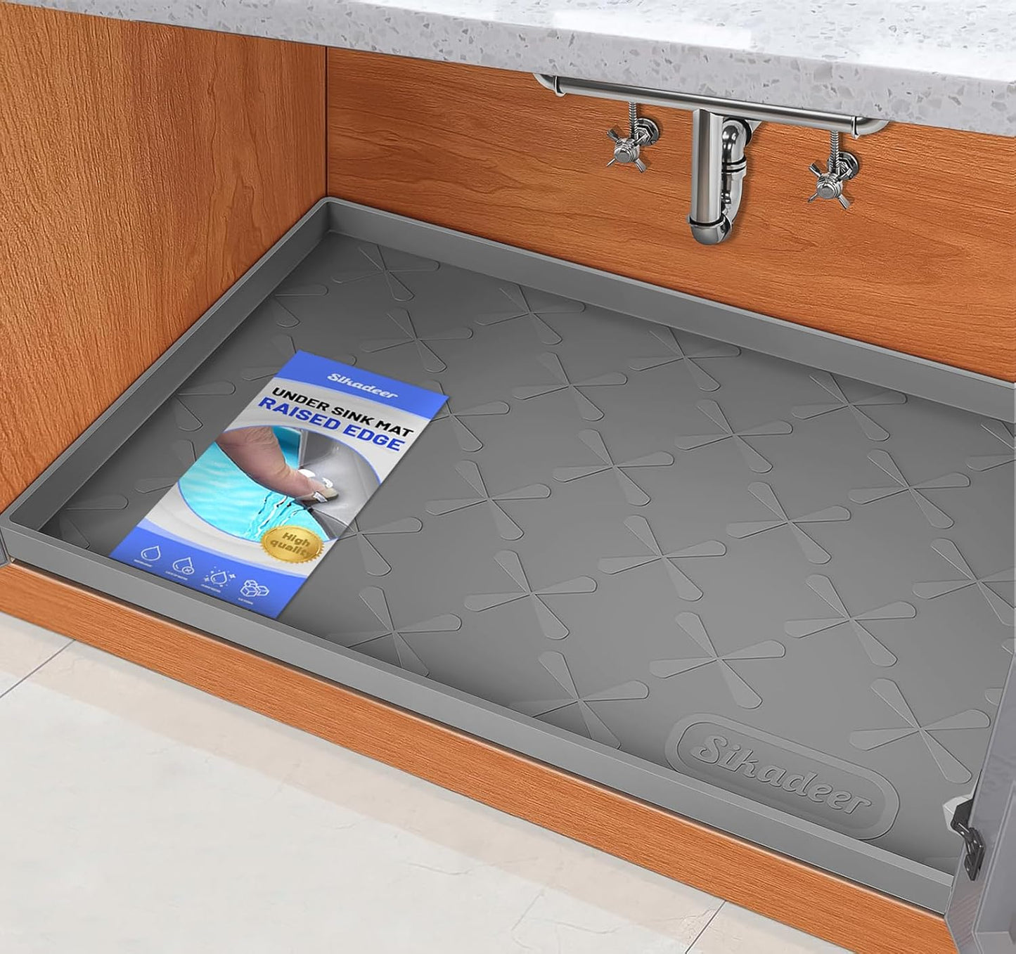 Waterproof Under Sink Mat 34" x 22", Silicone Mat Kitchen liner | BPA-Free Silicone Tray with Raised Lip Protect Cabinets from Leaks, Versatile Home Organizer for Bathroom, Pets, Boots, Floor