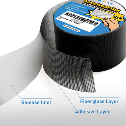 Holikme Window Screen Repair Tape, Door Window Fly Lanai Screen Repair kit Patch Tape Strong Adhesive Long Lasting Fiberglass Covering Wire Mesh Repair Tape Seal for Repair Holes Tears 2"W×80"L, Grey