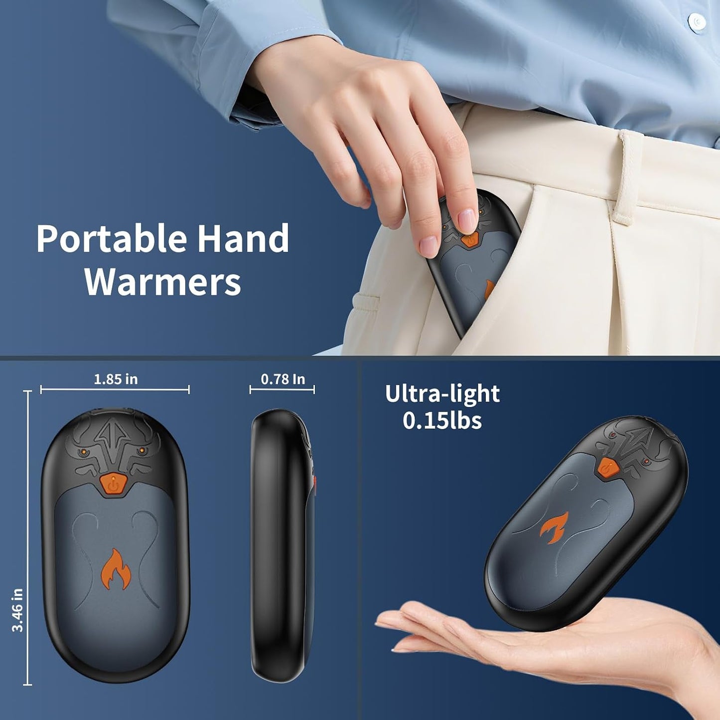 Hand Warmers Rechargeable 2 Pack, Electric Hand Warmer, 24Hrs Long Lasting Magnetic Reusable Hand Warmers with 3 Heat Settings, Portable Pocket Heater, for Men, Women, Camping, Hunting, Golf, Ski