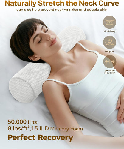 Memory Foam 4" Round Pillow, Cervical Neck Pillow for Pain Relief, Cylinder Pillows 18"x 4", Removable Cover, Neck Roll Pillow for Sleeping, Velvet Dots, Grey
