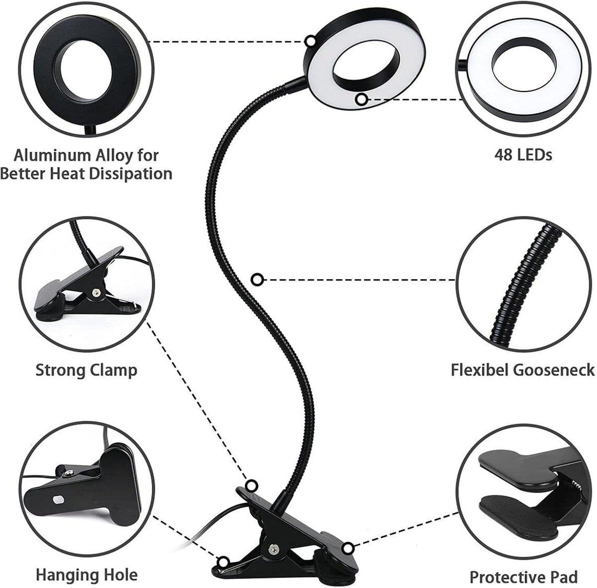 Brokimis Clip on Light LED Reading Book Study Eye Protection Desk Lamp