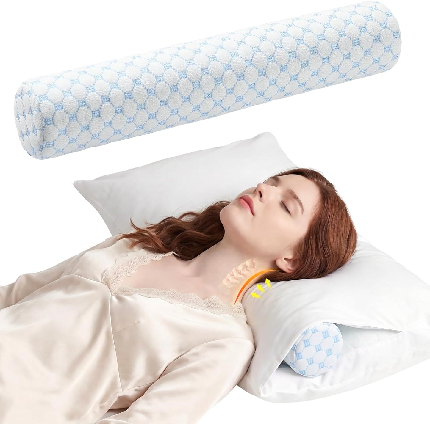 Neck Roll Pillow for Neck Pain Relief - Memory Foam Neck Support Pillow for Bed | Round Neck Pillow for Sleeping, 15.7 * 6 * 6 inch (Cool-Blue)