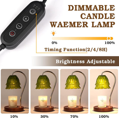 Funistree Flower Candle Warmer Lamp with Timer, Dimmable Candle Lamp Warmer, Christmas Birthday Gifts for Women Mom Her, Housewarming Home Decor, Lotus Wax Warmer for Yankee Candles - Lily Amber