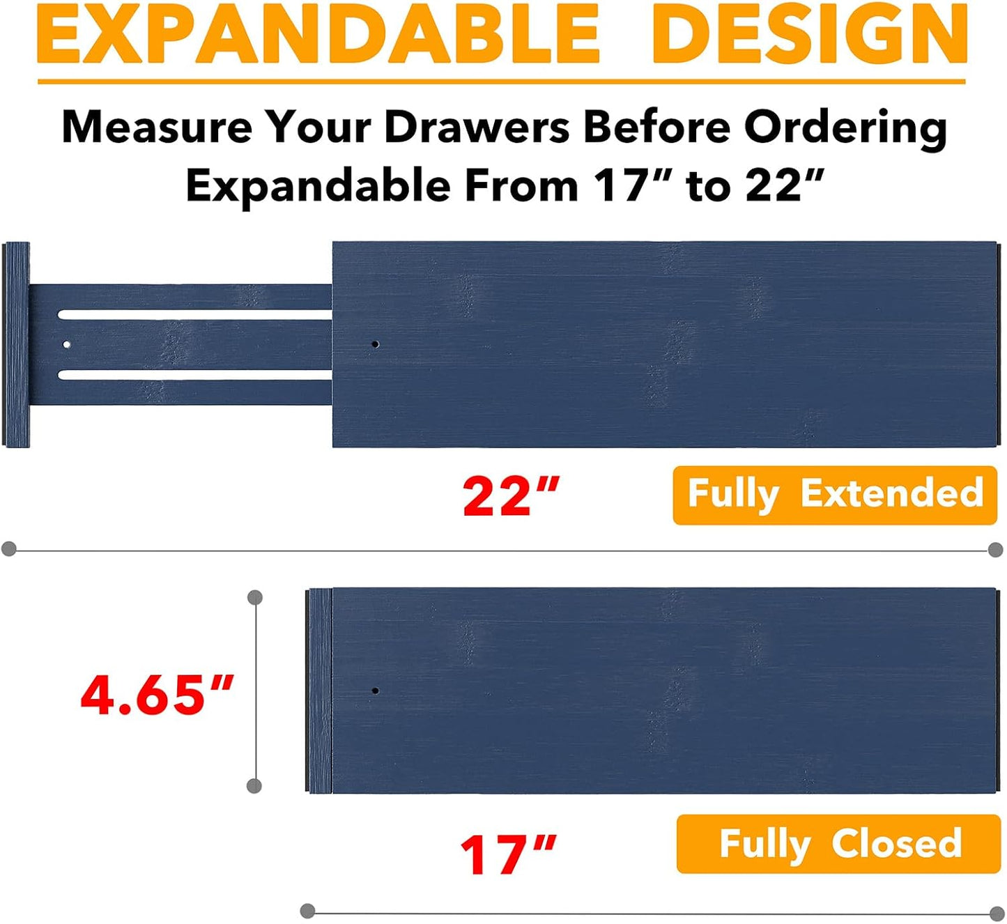 SpaceAid Bamboo Dresser Drawer Dividers 6 Pack, 4.65“ High Adjustable 12.5“-17” Drawer Organizers, Expandable Organization for Clothing, Clothes, Dressers, Natural