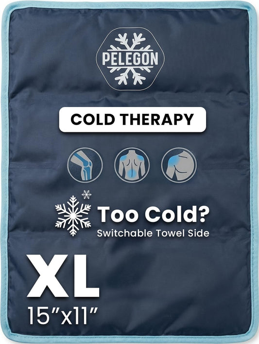 Pelegon Large Ice Packs for Injuries Reusable XL (11" x 15") Ice Pack for Back, Reusable Gel Ice Pack for Knee, Flexible Cold Pack for Shoulder, Hip & Neck, Soft Fabric Side, Leakproof Design