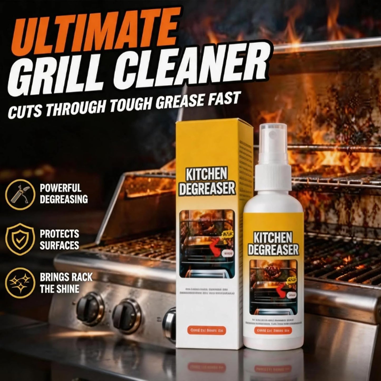 Greasekiller Spray, Kitchen Degreaser, Greasekiller BBQ Spray,Grease KillerSpray Grill Cleaner,Grill Degreaser For Outdoor Grill, (2PCS*120ML)