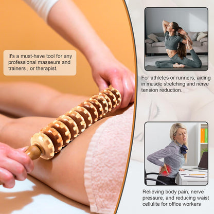 Wood Therapy Massage Tools 12 Roller, Wooden Massager Stick 16.8 Inch,Lymphatic Drainage Tool Cellulite Massager for Cellulite Reduction,Muscle Tension and Body Shaping,Contouring