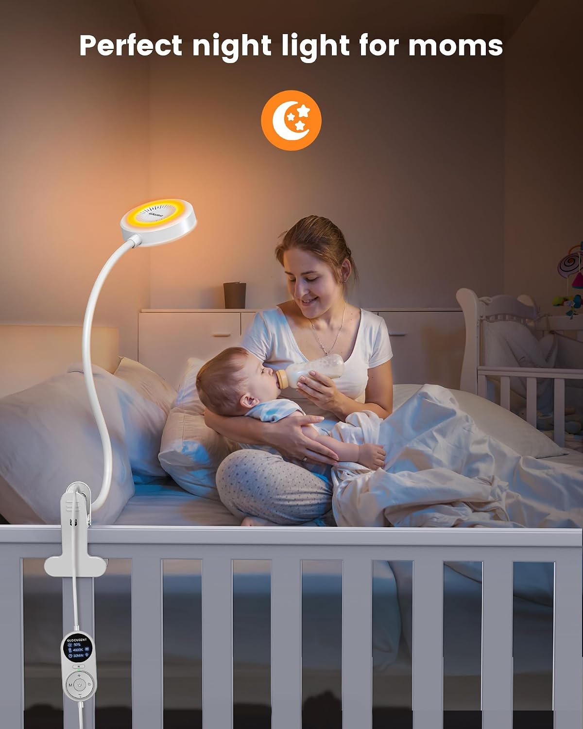 Glocusent 72 LED Desk Lamp, Bed Lamp with Amber Ring& Amber Mode | 3 Colors & 5 Brightness, 2.75" Clamp & 30Min Timer, USB Powered with Remote, Clamp Light for Headboard/Dorm/Bunk/Work/Craft