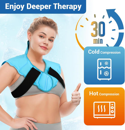 Comfytemp Large Ice Pack for Neck Shoulders Upper Back Pain Relief with Straps, Reusable Gel Ice Wrap Hot Cold Compress Therapy Recovery for Upper Back, Cervical Injuries, Rotator Cuff (Large, Blue)