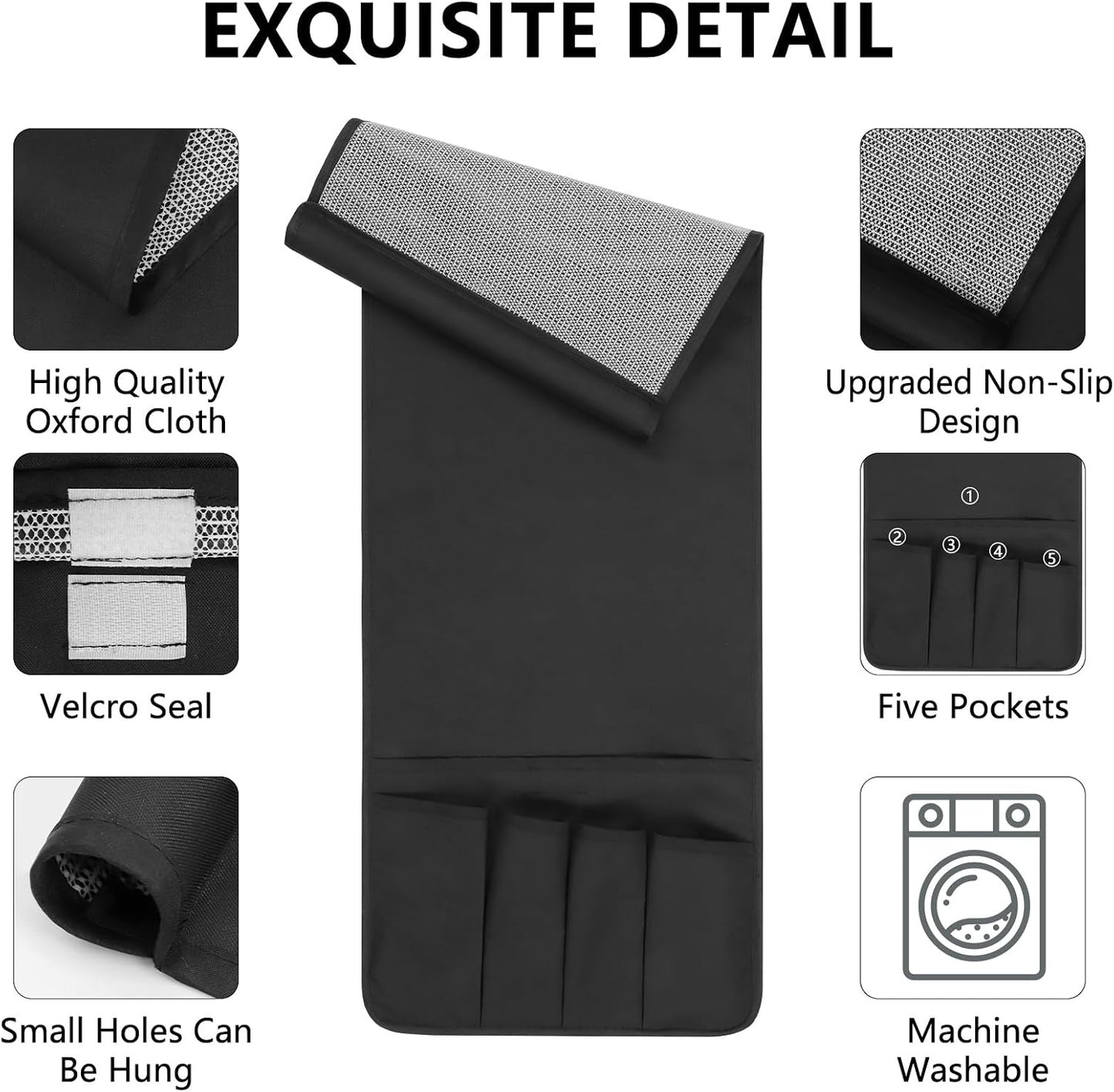 Remote Control Holder for Armchair Caddy，TV Remote Holder Over Chair Arm | Oxford Non-slip Couch Organizer, Arm Chair Caddy for Recliner With 5 Pockets for Key Glasses Phone Magazine