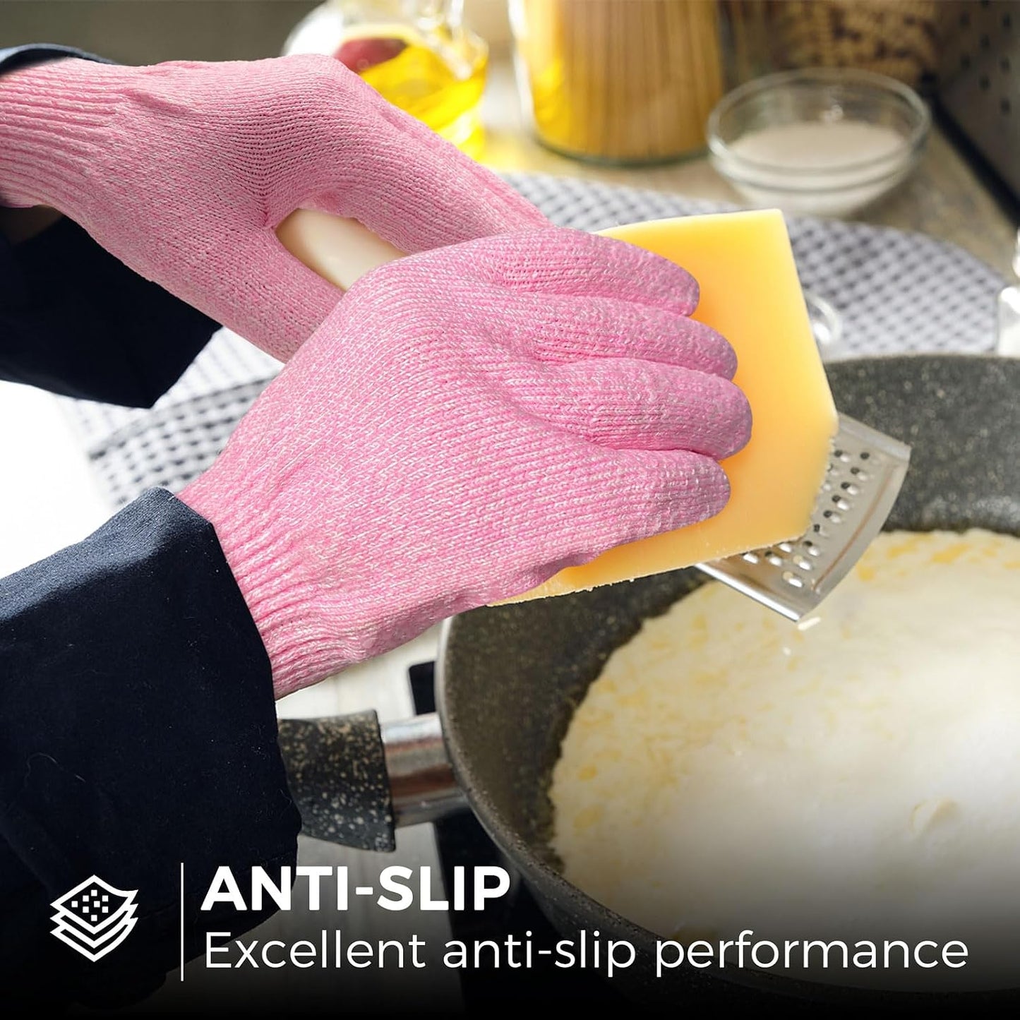Evridwear Level 5 Cut Resistant Gloves with Non-Slip Grip, 2 Pairs | HPPE Material, Food Safe, Comfortable & Breathable, Kitchen, Crafting & DIY Projects(M, Pink+Gray)