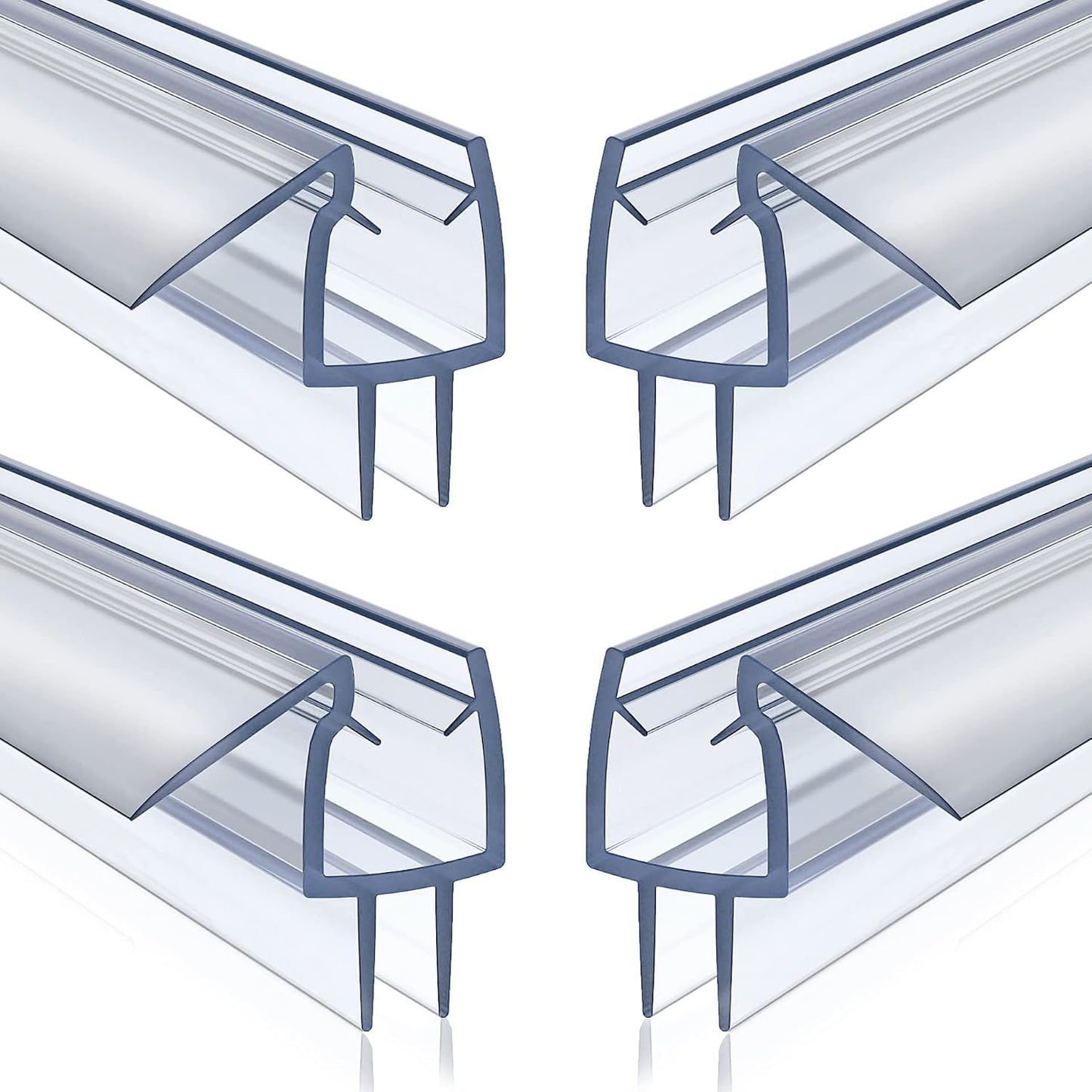 4 Pack Shower Door Bottom Seal Strip for 3/8 Inch Glass Door | Clear PVC shower door seal strip for 3/8 inch frameless glass doors, helps block water leaks and keep floors dry.