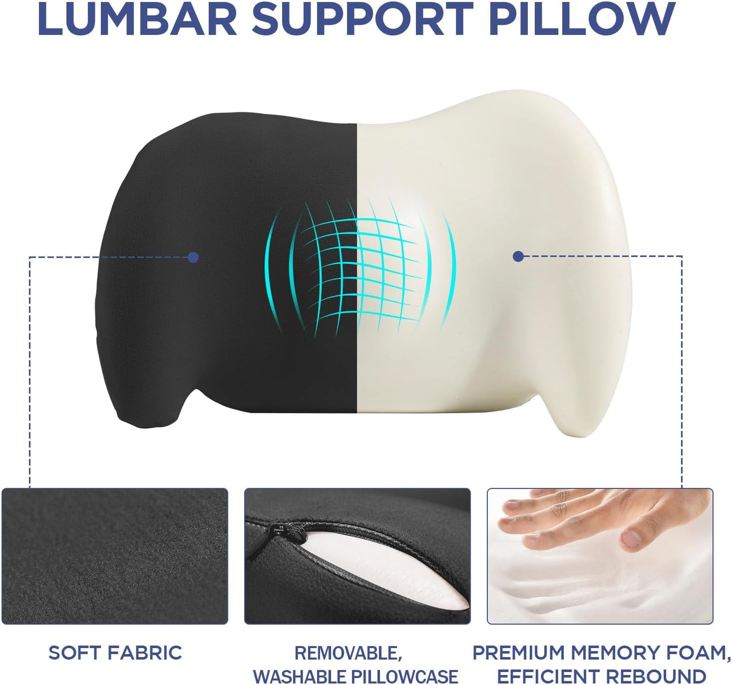 Lumbar Support Pillow for Office Chair, Memory Foam Car Back Cushion | Lumbar Pillow Lower Back with 4d Mesh Cover Adjustable Straps, Ergonomic Chair Back Pillow for Office, Car, Gaming Chairs