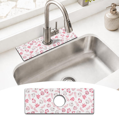 Light Brown White Checkered Kitchen Sink Splash Guard Faucet Mat,Faucet Non-Slip Absorbent Mat,Farmhouse Sink Splash Guard Behind Faucet for Kitchen Bathroom, 15"x5.5"