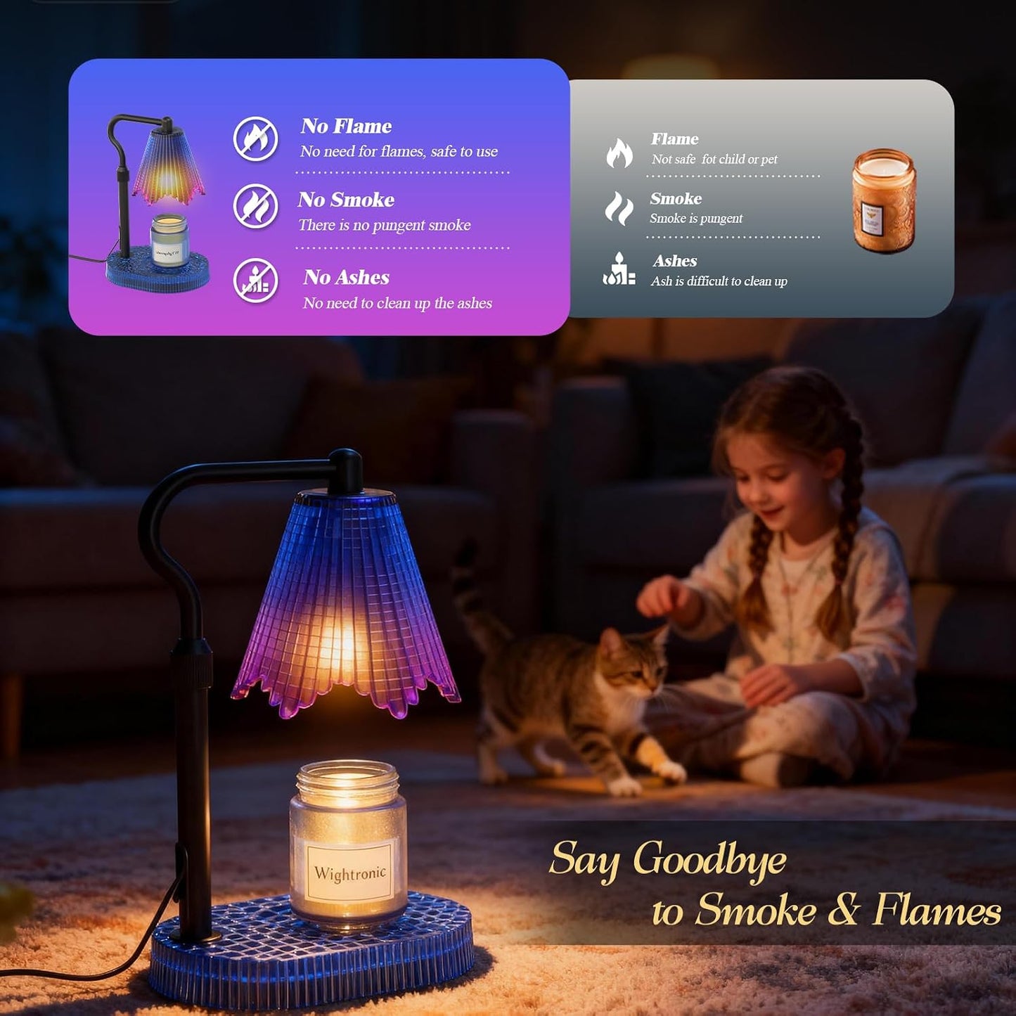 Flower Candle Warmer Lamp,Adjustable Timer & Dimmer(Black2) | Adjustable height fits jars. Timer & dimmer safe melt. 2 bulbs & heat-proof base. Perfect for bedroom, office, or gifting.