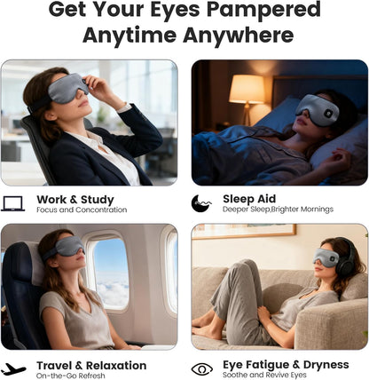 Cordless Heated Eye Mask for Dry Eyes, Blocking Light Warm Compress Rechargeable, 1000mAh Electric Eye Heating Pad for Sleeping, Washable Heat Sleep Mask with 3 Temperature Settings, Grey | Blocking Light Warm Compress Rechargeable, 1000mAh Electric Eye
